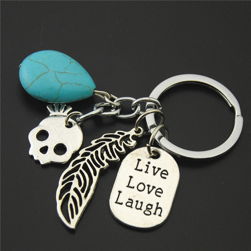 Antique Silver Skull Turquoise Keychain | Alloy Charm Pendant | JP Collections