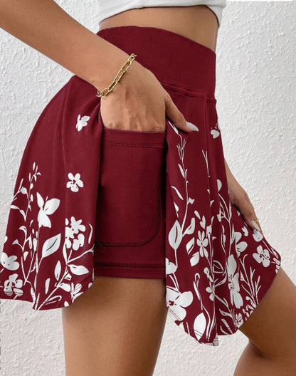 Women's High Waist Floral Print Skort with Pockets
