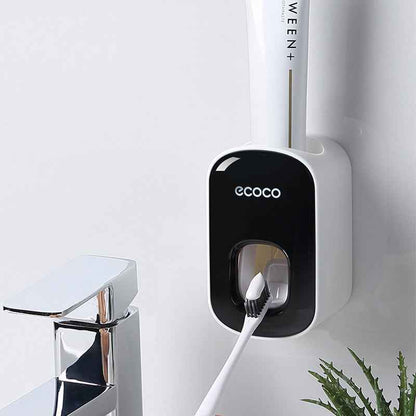 Wall-Mounted Automatic Toothpaste Dispenser & Toothbrush Holder Set