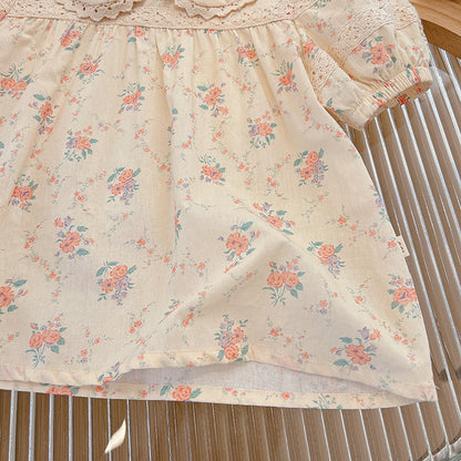 Girls Floral Short Sleeve Cotton Top – Summer Tee