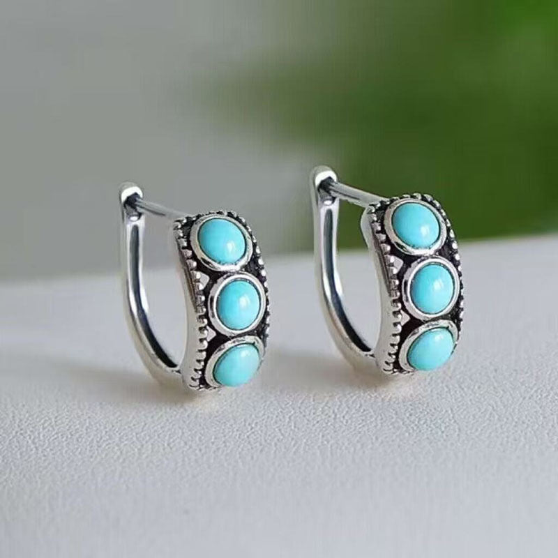 Imitation Turquoise Ethnic Earrings | Antique Silver Copper Unisex Earrings