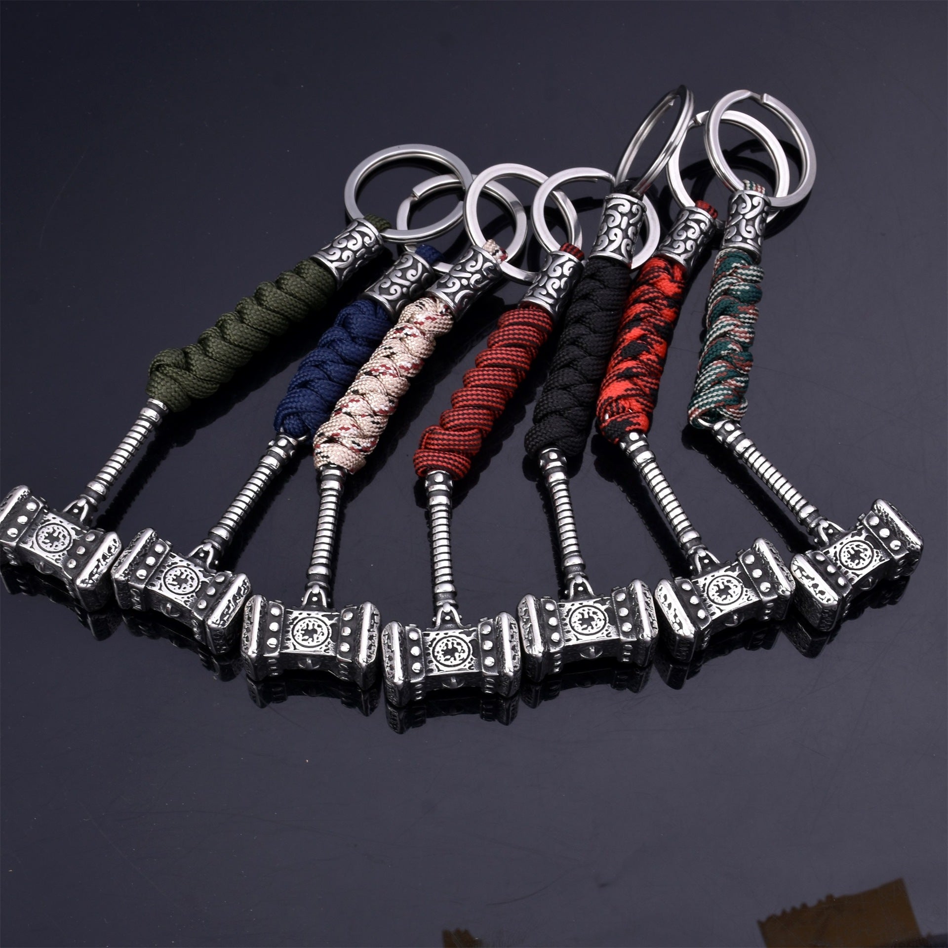 Handmade Woven Paracord Keychain | Steel Hammer Buckle | 7 Colours