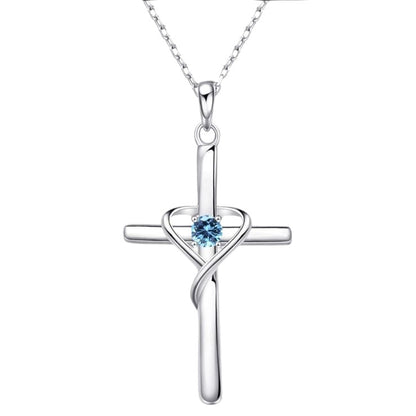 Heart Cross Crystal Pendant Necklace | Electroplated Alloy O-Link Chain for Women