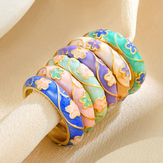 Vintage Floral Diamond-Encrusted Adjustable Ring | Copper Open Ring in 6 Styles