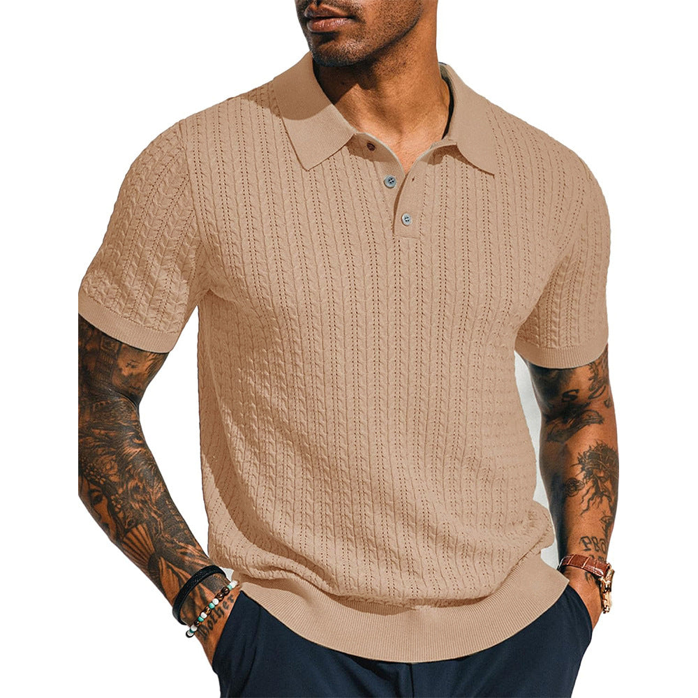 Men's Short Sleeve Knitted Cardigan Shirt - Slim Fit Summer Top 5 Colours