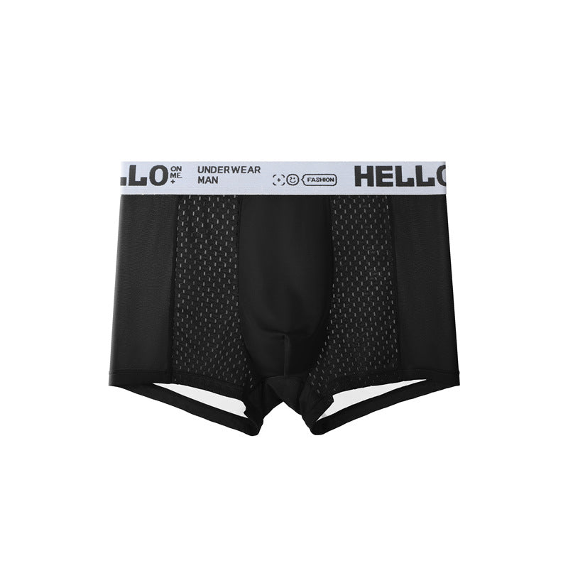 Men's Ice Silk Mesh Boxer Briefs – Antibacterial Breathable Mid-Waist 4 Colours