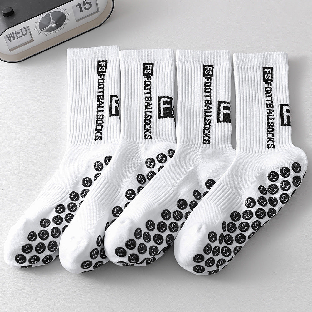 Men's Anti-Slip Sports Socks – Mid-Calf Polyester Grip Socks Black & White