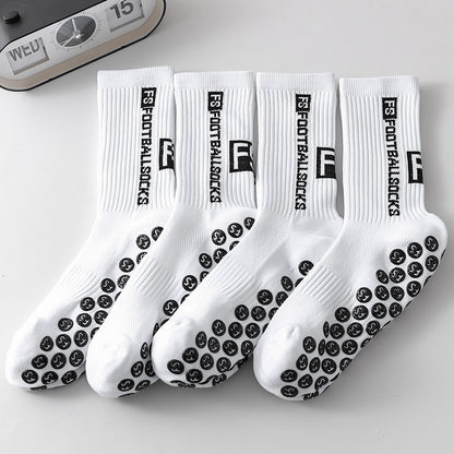 Men's Anti-Slip Sports Socks – Mid-Calf Polyester Grip Socks Black & White