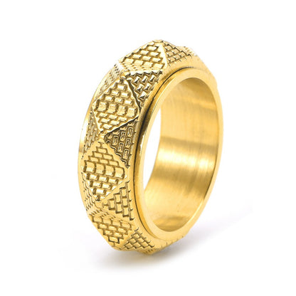 Men's Titanium Steel Pyramid Ring – Retro Geometric Silver, Gold & Black Band