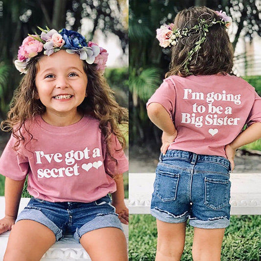 Girls Letter & Heart Print Short Sleeve T-Shirt – Pink