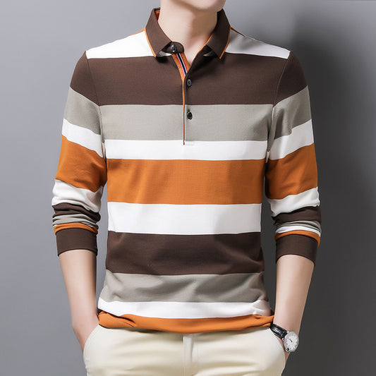 Men's Striped Lapel Long Sleeve Top | Loose Fit Urban Casual