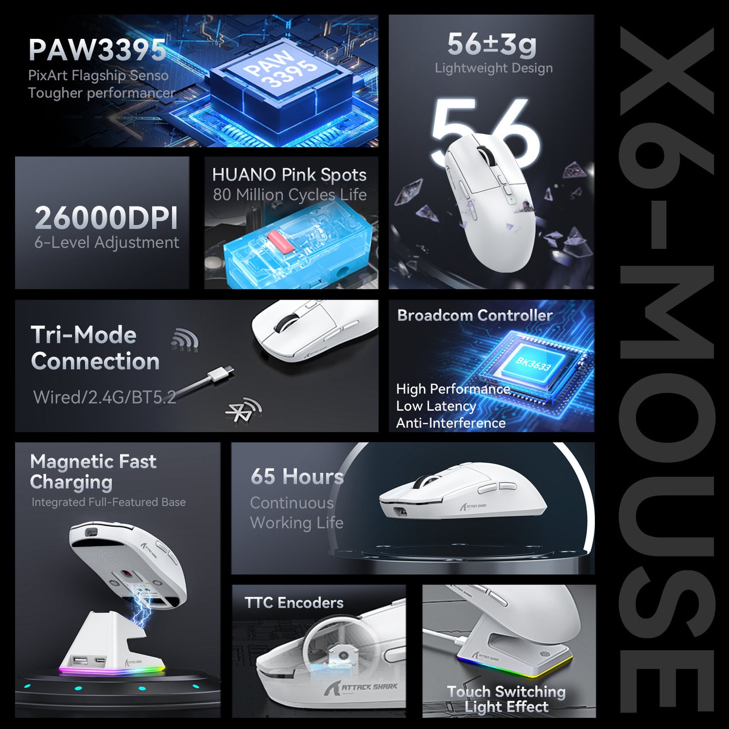 X6 Three-Mode Wireless Gaming Mouse - RGB Bluetooth USB