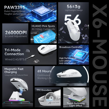 X6 Three-Mode Wireless Gaming Mouse - RGB Bluetooth USB