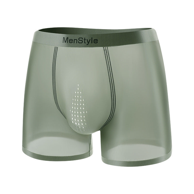 Men's Seamless Nylon Boxer Briefs – Breathable Ice Silk Mid-Waist