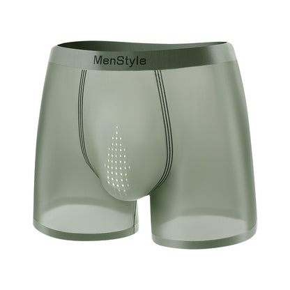 Men's Seamless Nylon Boxer Briefs – Breathable Ice Silk Mid-Waist