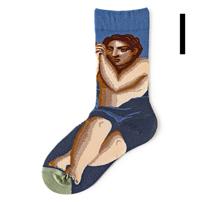 Men's Jacquard Cotton Retro Socks – Novelty Patterned One-Size Socks 19 Designs