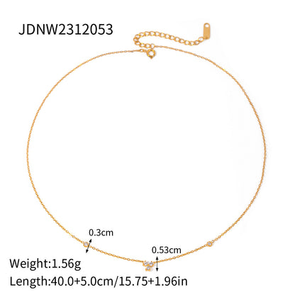 European And American Minimalist Womens 18k Gold Stainless Steel Necklace With Rhinestone Inlay