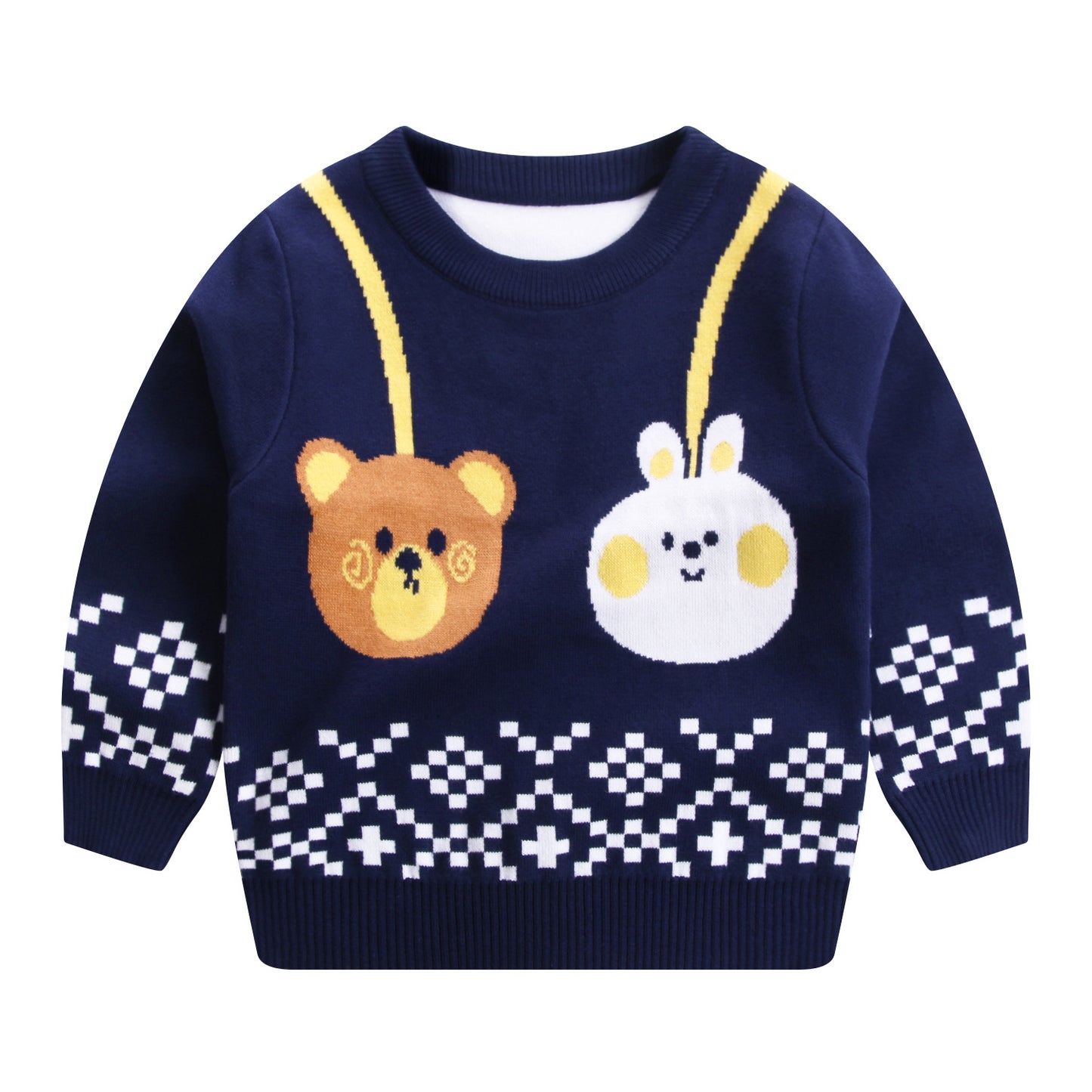 Kids Double-Layer Cotton Cartoon Print Sweater | Navy & Wine Red