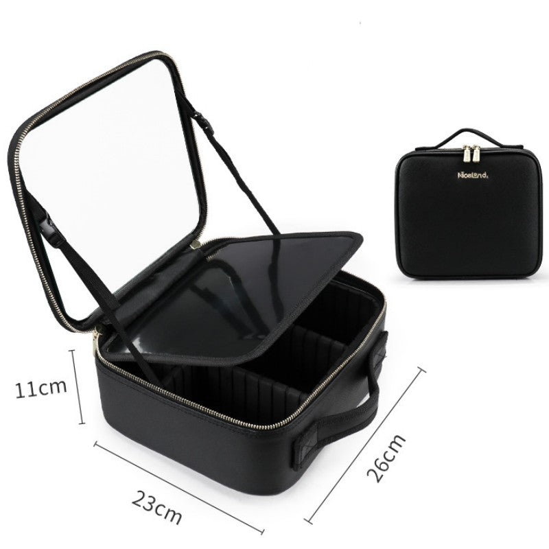 LED Cosmetic Case with Lighted Mirror — Large Capacity PU Leather Makeup Bag, 12" & 16"