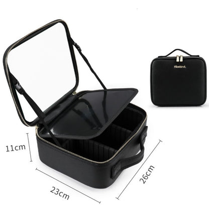 LED Cosmetic Case with Lighted Mirror — Large Capacity PU Leather Makeup Bag, 12" & 16"