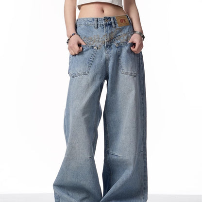 Men's Retro Washed Denim Jeans - Reversible Design, Mid-Rise