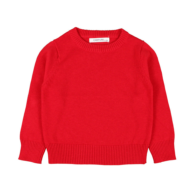 Children's Solid Colour Knitted Cotton Pullover Sweater | Boys & Girls | Age 12M-8Y