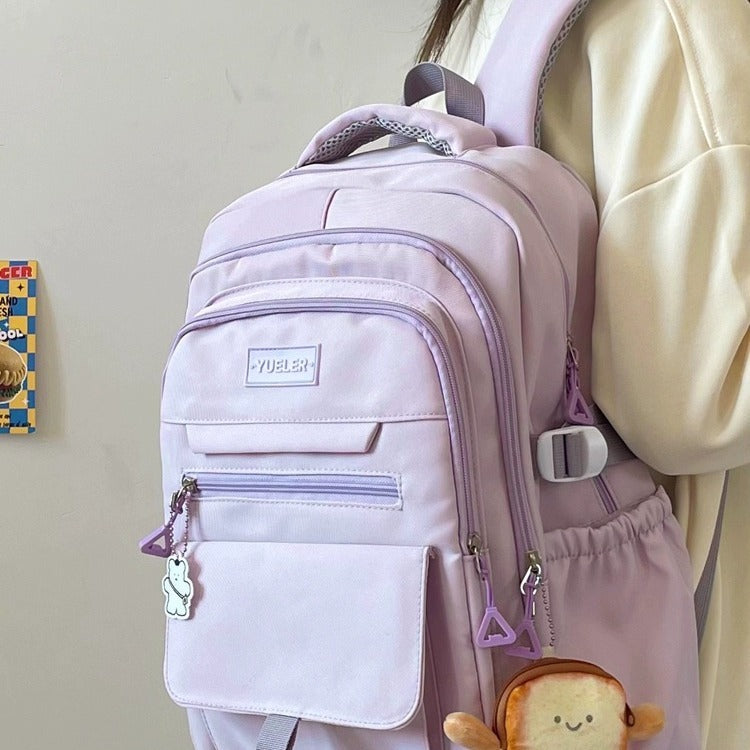 Large Capacity Solid Colour Backpack – Lightweight Nylon Everyday Bag