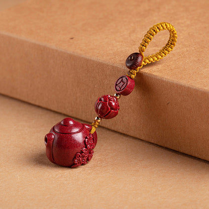Cinnabar Plum Blossom Pot Keychain | Traditional Design
