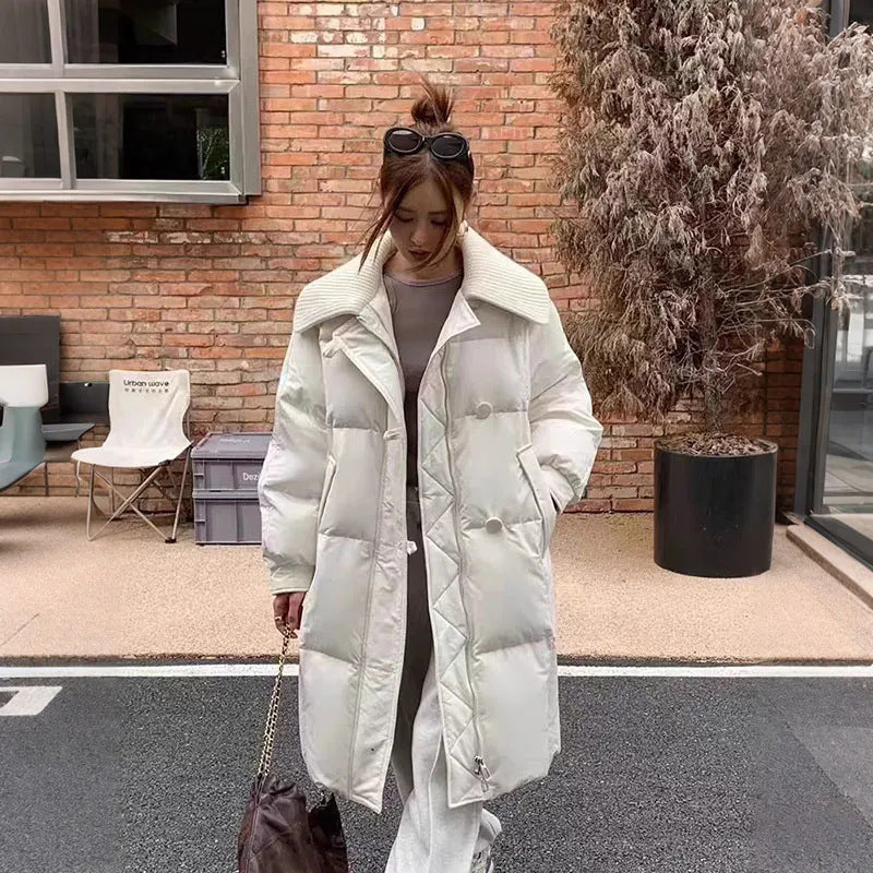 Women's Padded Long Coat – Turn-Down Collar | 4 Colours | Sizes S–2XL
