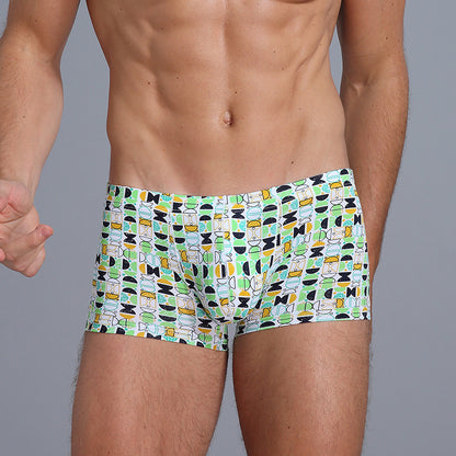 Men's Ice Silk Printed Boxer Shorts – Breathable Low-Rise Trunks