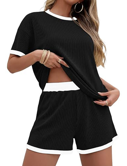 Women's Striped Casual Two-Piece Set — T-Shirt & Trousers
