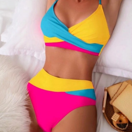 Women's Colour Block Bikini Set – Two-Piece Contrast Swimsuit