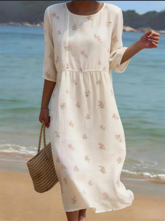 Women's Floral Print Long Sleeve Round Neck Dress