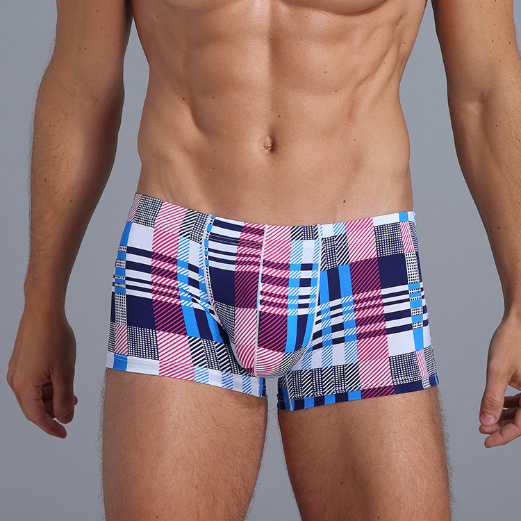 Men's Ice Silk Printed Boxer Shorts – Breathable Low-Rise Trunks