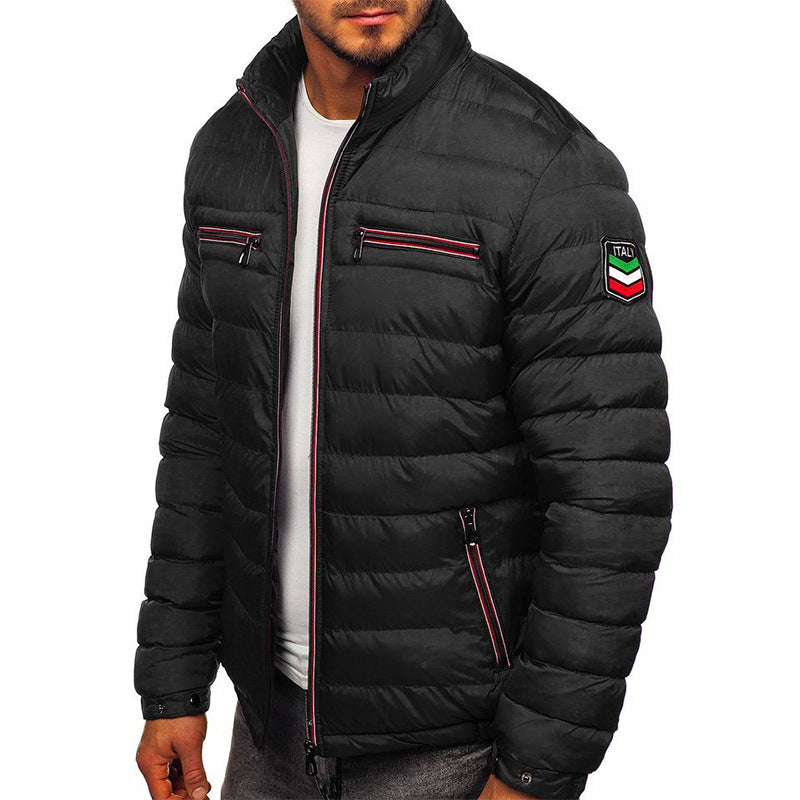 Men's Stand Collar Zip-Up Padded Jacket | Black, Blue & Red | S to 3XL