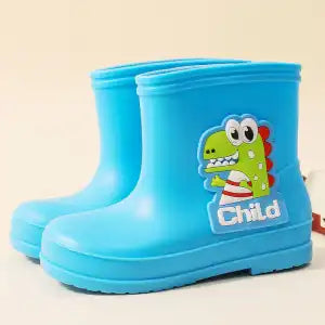 Kids Dinosaur Waterproof Rain Boots – Plain & Fleece-Lined