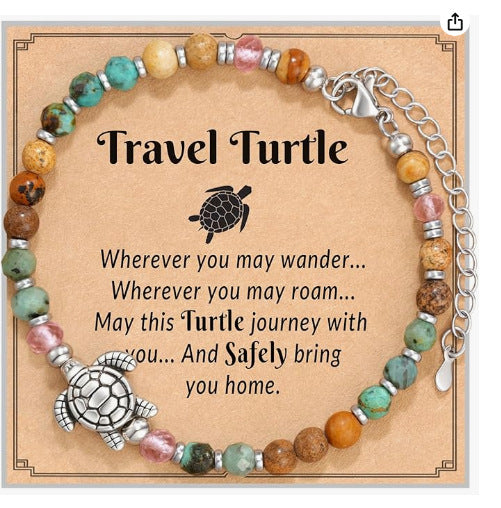 Natural Stone Heart Pendant Bracelet | Hand-Woven Turquoise & Gold Bead Wax Cord