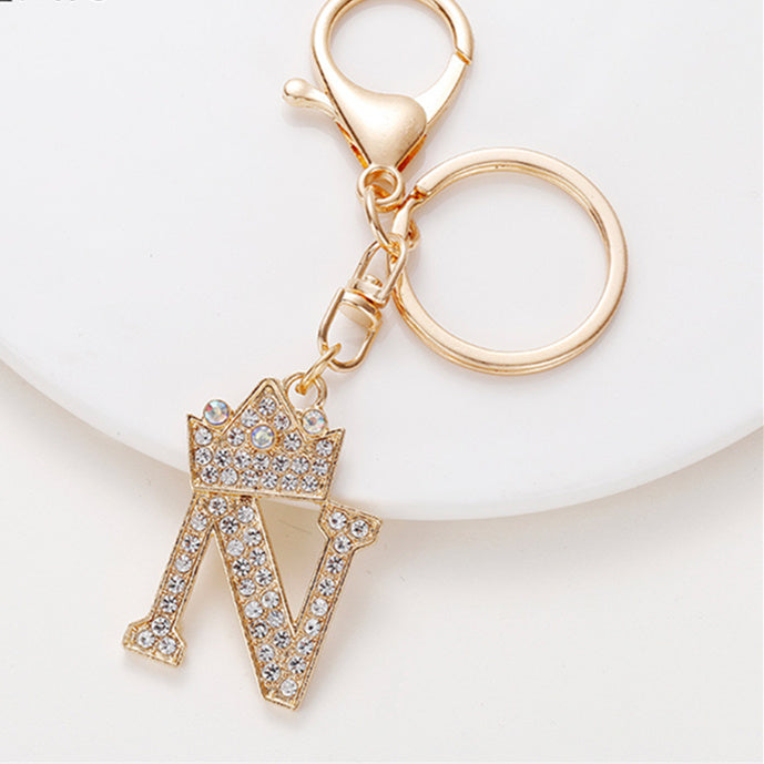 Crystal Crown Initial Letter Keychain A-Z