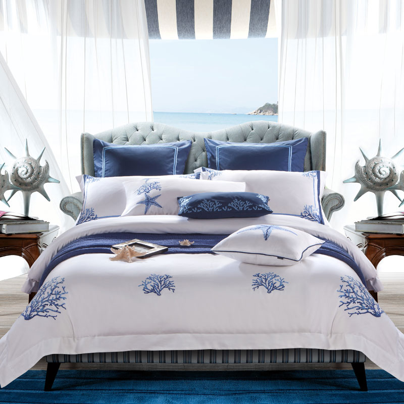 Nordic Embroidered Cotton Bedding Set – 4-Piece White Duvet Cover