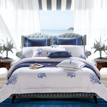 Nordic Embroidered Cotton Bedding Set – 4-Piece White Duvet Cover