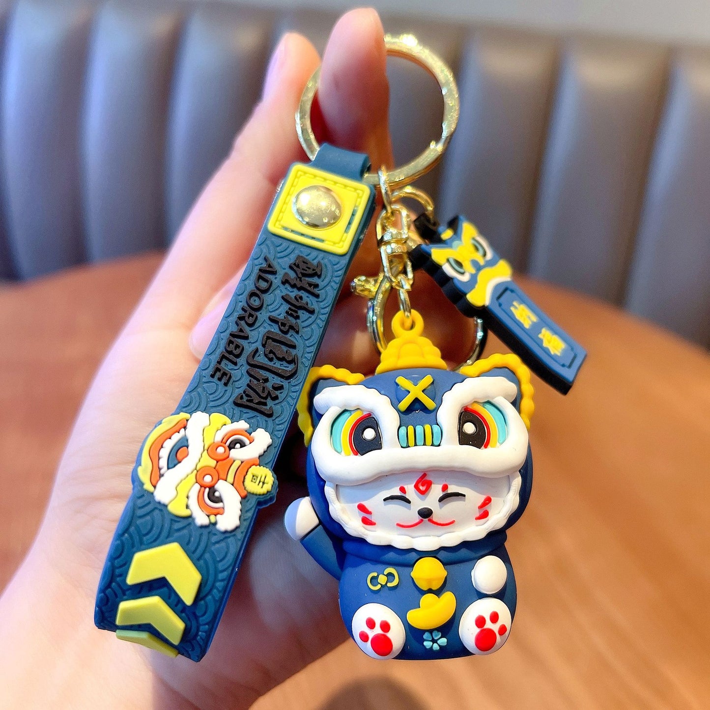 Lion Cat Mascot Metal Keychain | Cute Animal Charm | Red, Blue & Pink