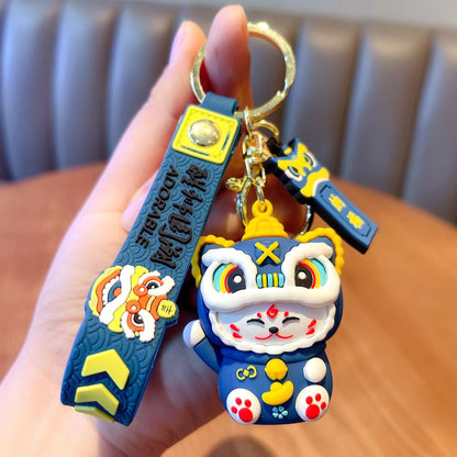 Lion Cat Mascot Metal Keychain | Cute Animal Charm | Red, Blue & Pink