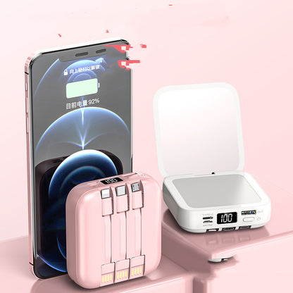 Portable Beauty Mirror Power Bank with Built-In Cable – 10000mAh & 20000mAh