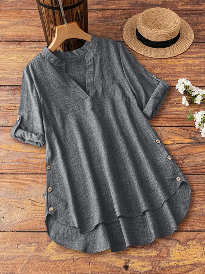 Women's V-Neck Button-Down Loose Shirt | Casual Polyester Pullover Blouse