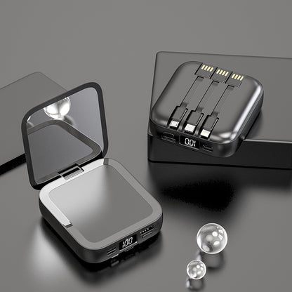 Portable Beauty Mirror Power Bank with Built-In Cable – 10000mAh & 20000mAh