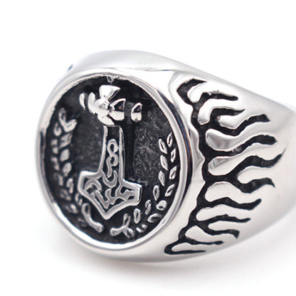 Unisex Alloy Flame & Wheat Ring – Silver Electroplated Boho Statement Band