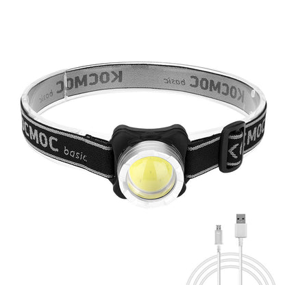 USB Rechargeable COB LED Headlamp – White & Red Light Modes Adjustable Headband Silver & Black