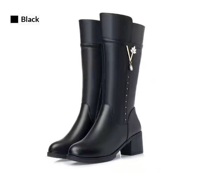 Women's Rhinestone Chunky-Heel High-Shaft Boots | EU 35-41