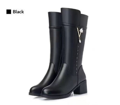 Women's Rhinestone Chunky-Heel High-Shaft Boots | EU 35-41