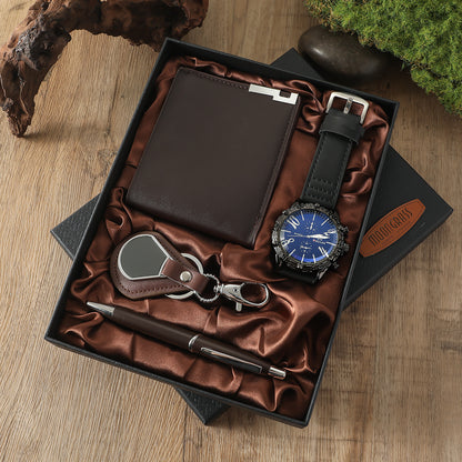 Men's Black Quartz Watch Gift Set | Wallet, Belt & Keychain